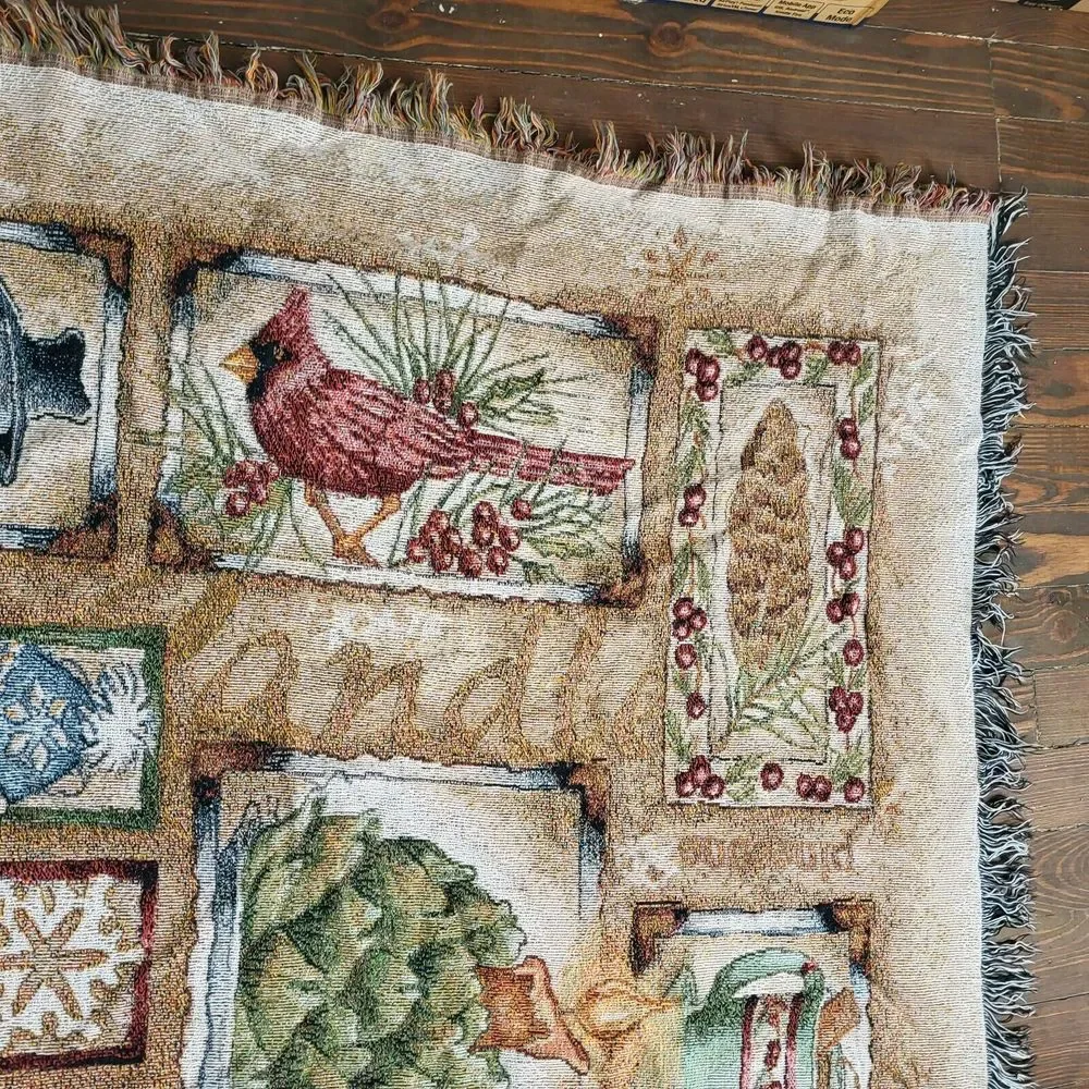 Winter Holiday Throw Blanket Fringe Cardinal Snowman‎ Cocoa Snow Skate 46
